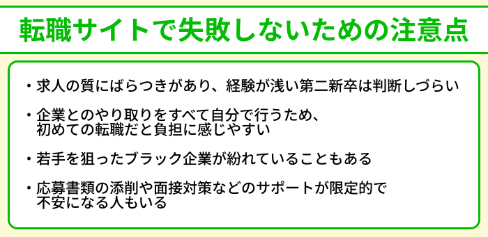 第二新卒向け転職サイトで失敗しないための注意点のイラスト